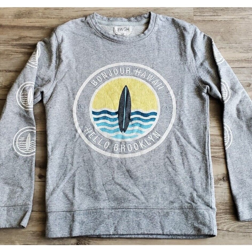Brooklyn We Go Hard BWGH Bonjour Hawaii Hello Brooklyn Sweater Sweatshirt Sz S
